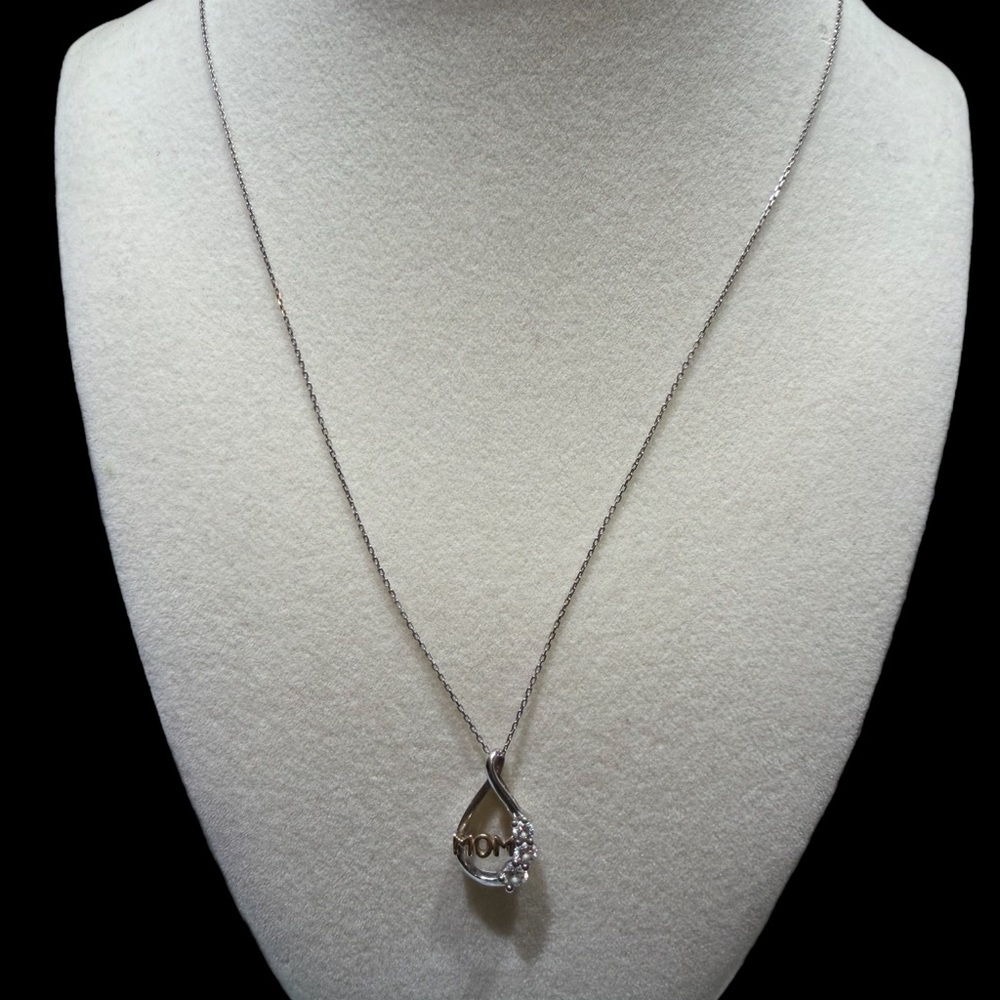 Kay three stone diamond “Mom” sterling silver & 10k yellow gold necklace 18”